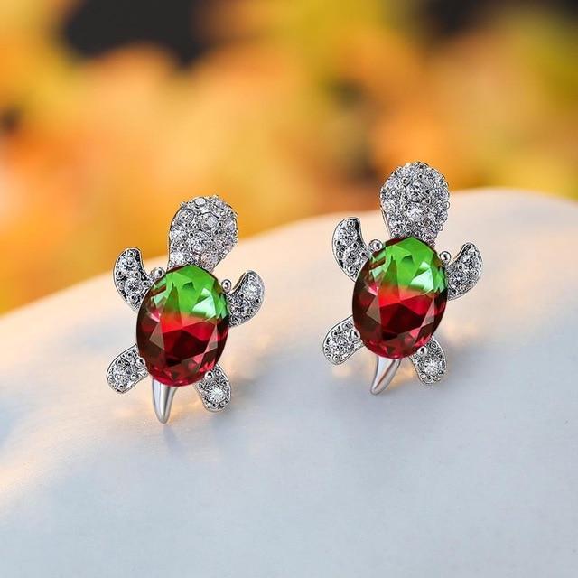 Elegante Meeresschildkröten-Ohrringe aus edlem Zirkonium und hochwertigem Silber