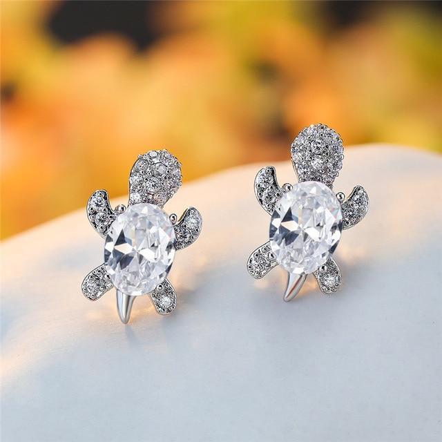 Elegante Meeresschildkröten-Ohrringe aus edlem Zirkonium und hochwertigem Silber