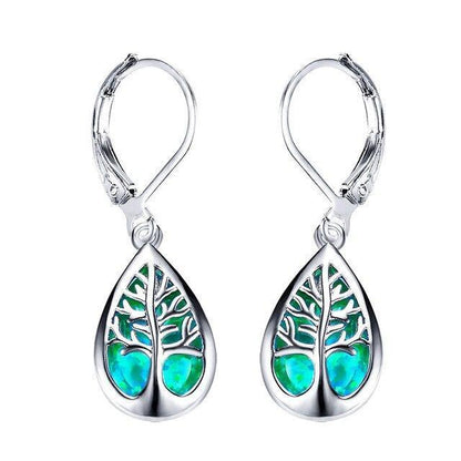 Elegante Baum des Lebens Ohrringe aus strahlendem Opal und hochwertigem Silber