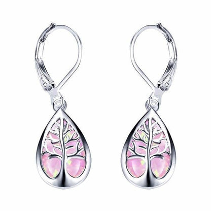 Elegante Baum des Lebens Ohrringe aus strahlendem Opal und hochwertigem Silber