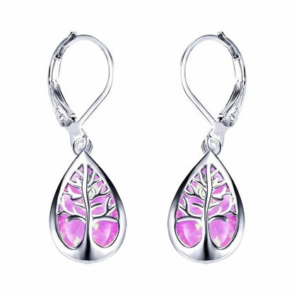 Elegante Baum des Lebens Ohrringe aus strahlendem Opal und hochwertigem Silber