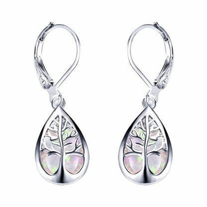 Elegante Baum des Lebens Ohrringe aus strahlendem Opal und hochwertigem Silber
